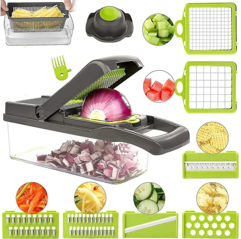 16 in 1 Vegetable Slicer – Multifunction Grater & Cutter with Stainless Steel Blades