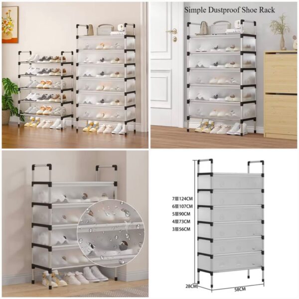 Dustproof Shoes Rack 7 Layer – Semi-Transparent Door Panels | Steel Frame